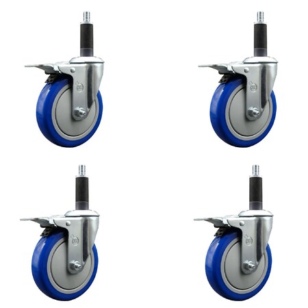Service Caster 5'' SS Blue Poly Swivel 1'' Expanding Stem Caster Set Total Lock Brake, 4PK SCC-SSEXTTL20S514-PPUB-BLUE-1-4